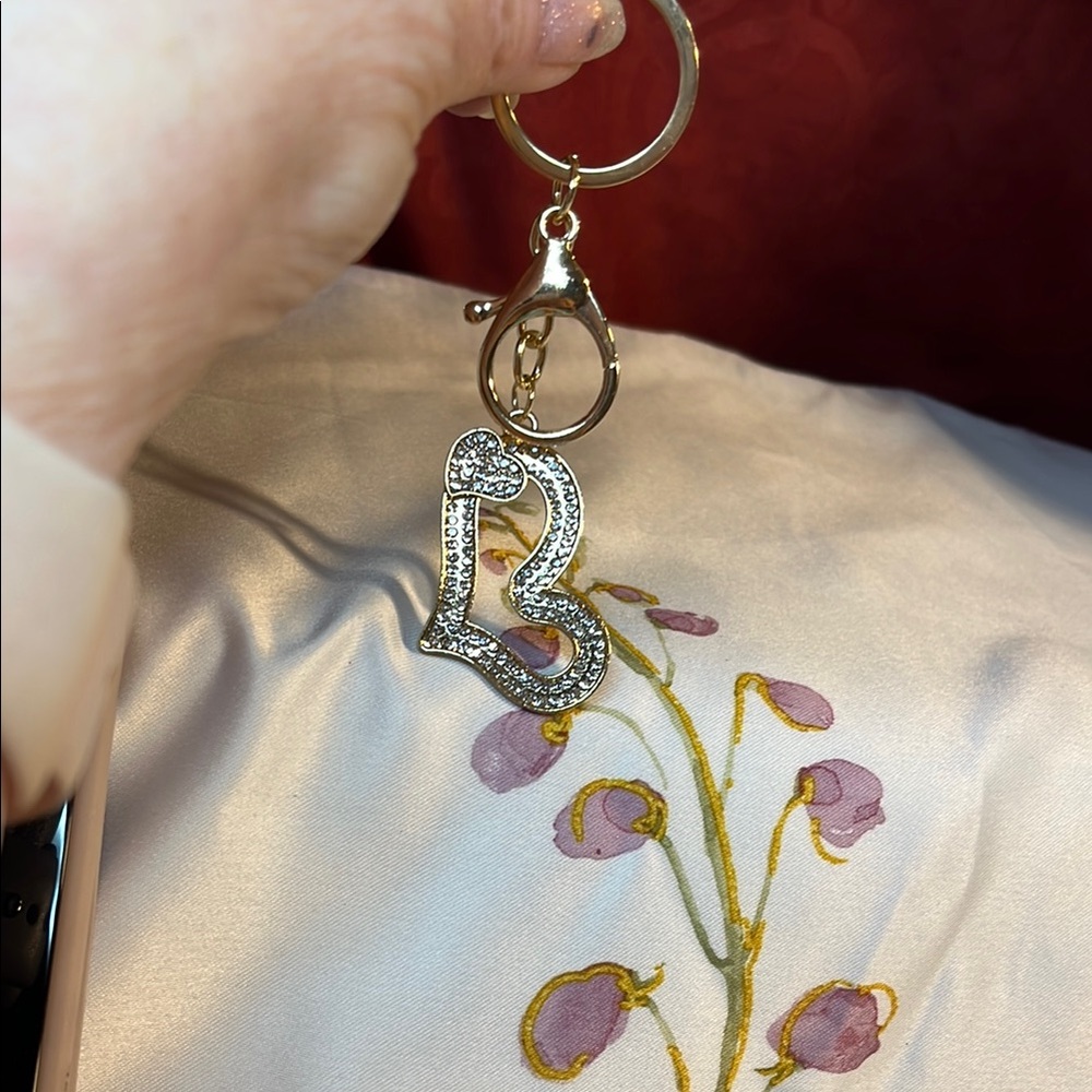 Gold & Rhinestone Heart Key Chain - Picture 2 of 3